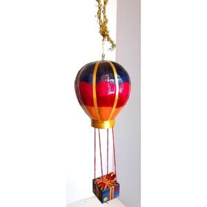 Handmade Vintage Wheat Straw Hot Air Balloon Christmas Ornament Colorful Decor